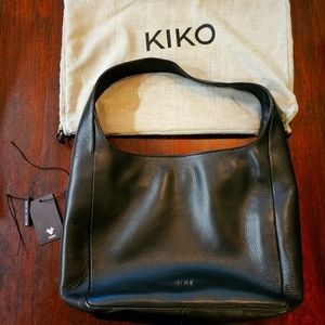 Kiko pebble black leather hobo bag.